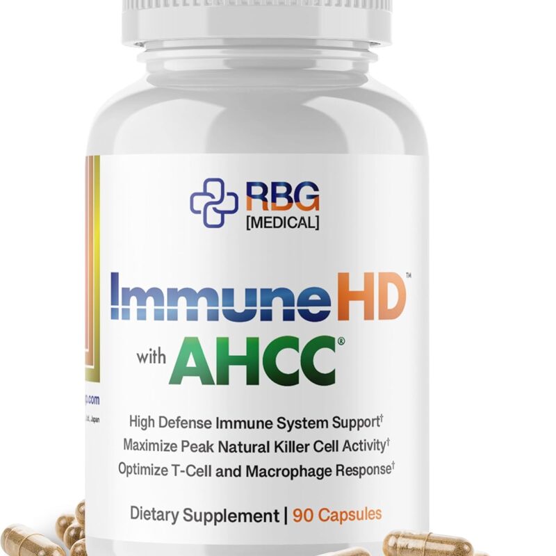Immune-HD with AHCC Supplement for Immune Support,1500mg of AHCC Mushroom Extract + Olive Leaf & Quercetin with Bromelain, Natural Killer Cell Activity for Immune System, Liver Function, 90 Caps, RBG
