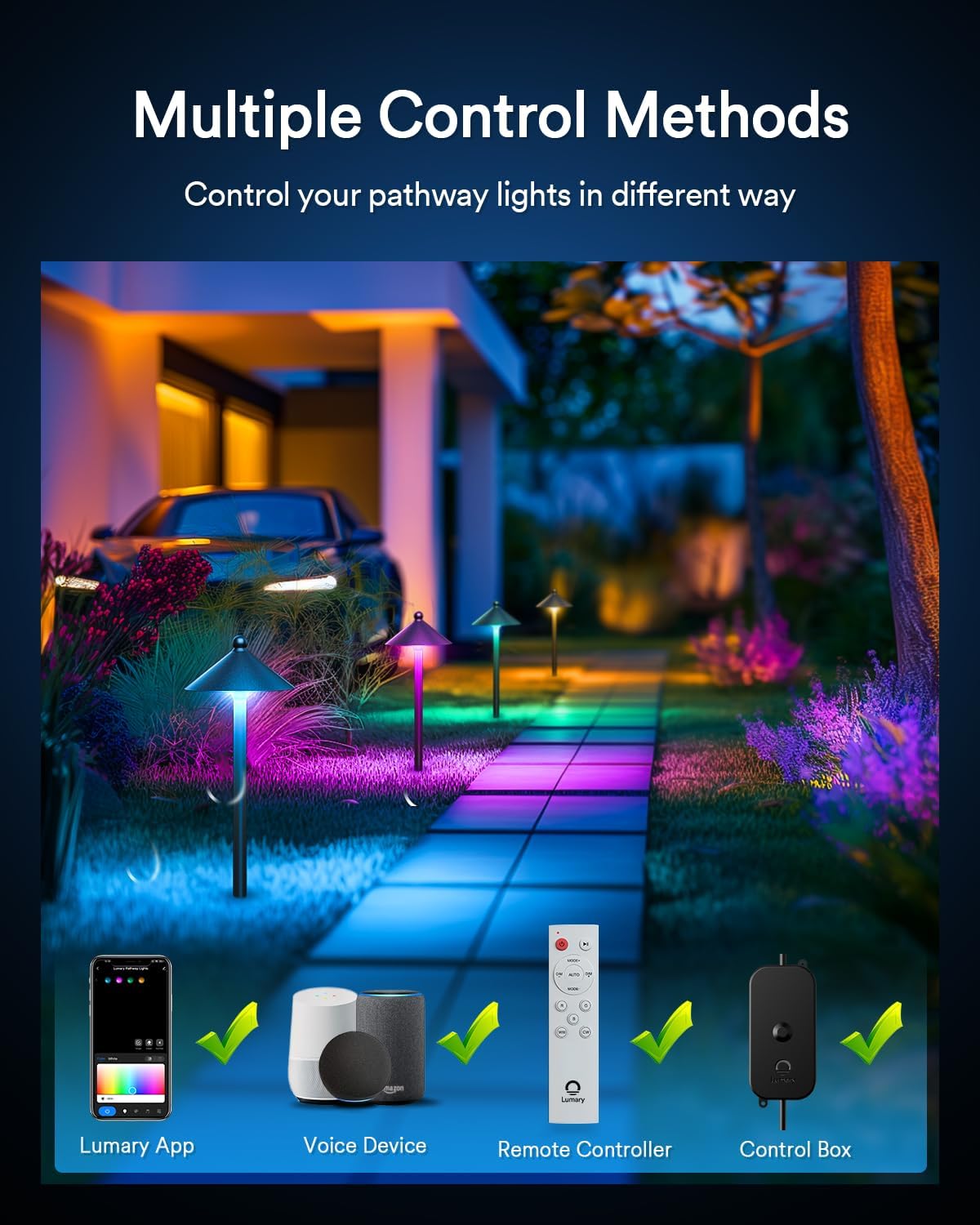 71LtBnUTtL._AC_SL1500_.jpg Lumary Smart Landscape Path Lights, 4 Pack Outdoor Landscape Lighting IP65 Waterproof, 46FT RGBAI Color Changing Landscape Lights for Yard, Pathway, Driveway, App/Voice/Remote Control, Black, L-PL4C1 - Image 5