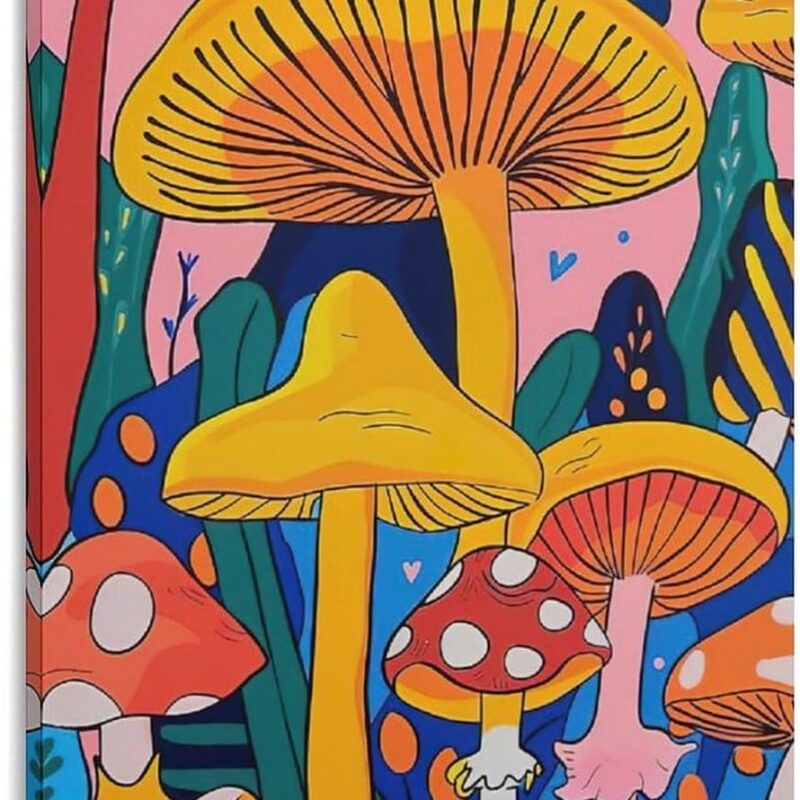 GUNOUZI Danish Pastel Mushroom Poster - Cottagecore Aesthetic Wall Art - Trendy Bedroom Decor - Cute Room Decor for Girls - Soft Pastel Colors. 16x24inch(40x60cm) Frame-.