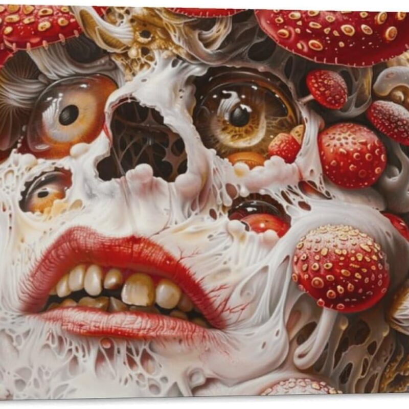 Oiadjczqsas Grotesque Art A Head Covered in Red Mushrooms Modern Art PosterLiving Room Hallway And Room Canvas Painting 20x30inch(50x75cm)