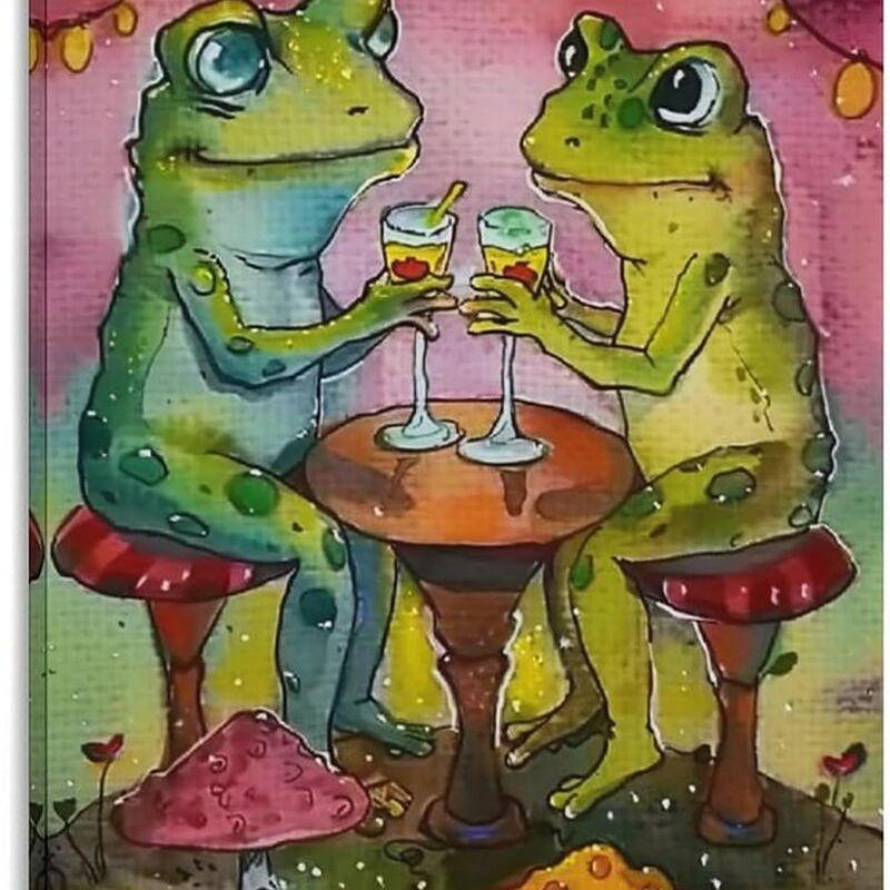 Frog Poster,Frog Animated Couple Mushroom Party Poster Canvas Wall Art Aesthetic Posters & Prints Wall Decor for Bedroom Dorm Living Room Paintings Pictures Wall Decor Framed Unframed 16x24inch(40x60c