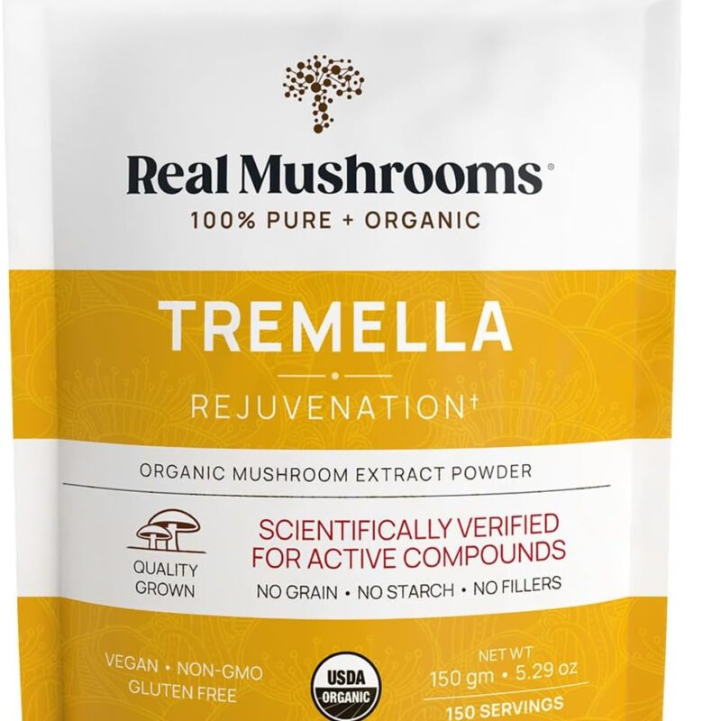 Real Mushrooms Tremella Mushroom Extract Powder 150 Servings Blend for Immune Support, Brain, and Skin - Vegan, Non-GMO, Organic Supplements Humans Support Supplement