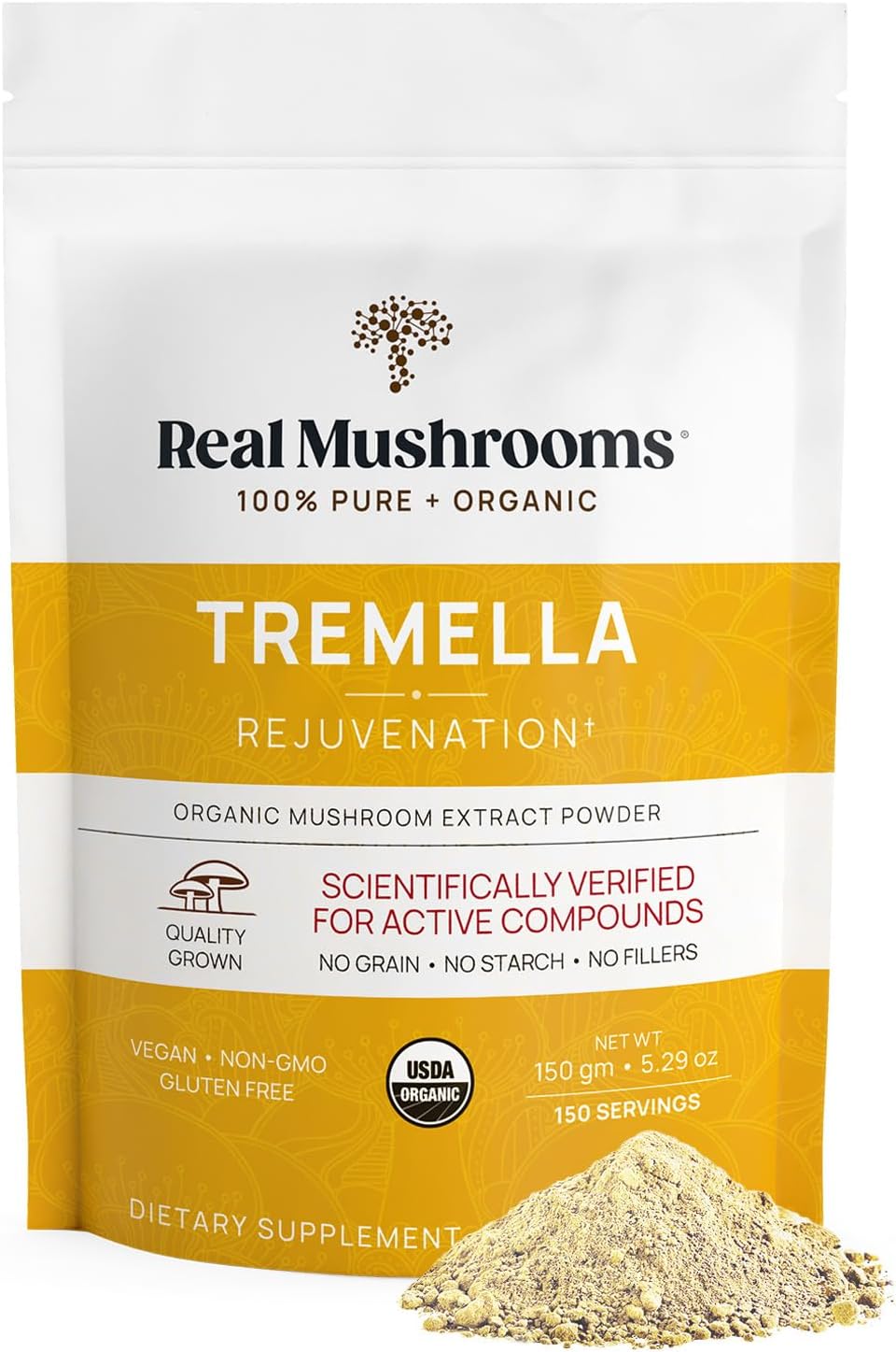 71QfWchYiL._AC_SL1450_.jpg Real Mushrooms Tremella Mushroom Extract Powder 150 Servings Blend for Immune Support, Brain, and Skin - Vegan, Non-GMO, Organic Supplements Humans Support Supplement