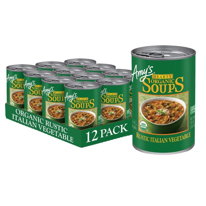 Amy's Soup, Vegan, Gluten Free, Organic Rustic Italian Vegetable (Mushrooms, Brown Rice and Beans) 14 oz (Pack of 12)