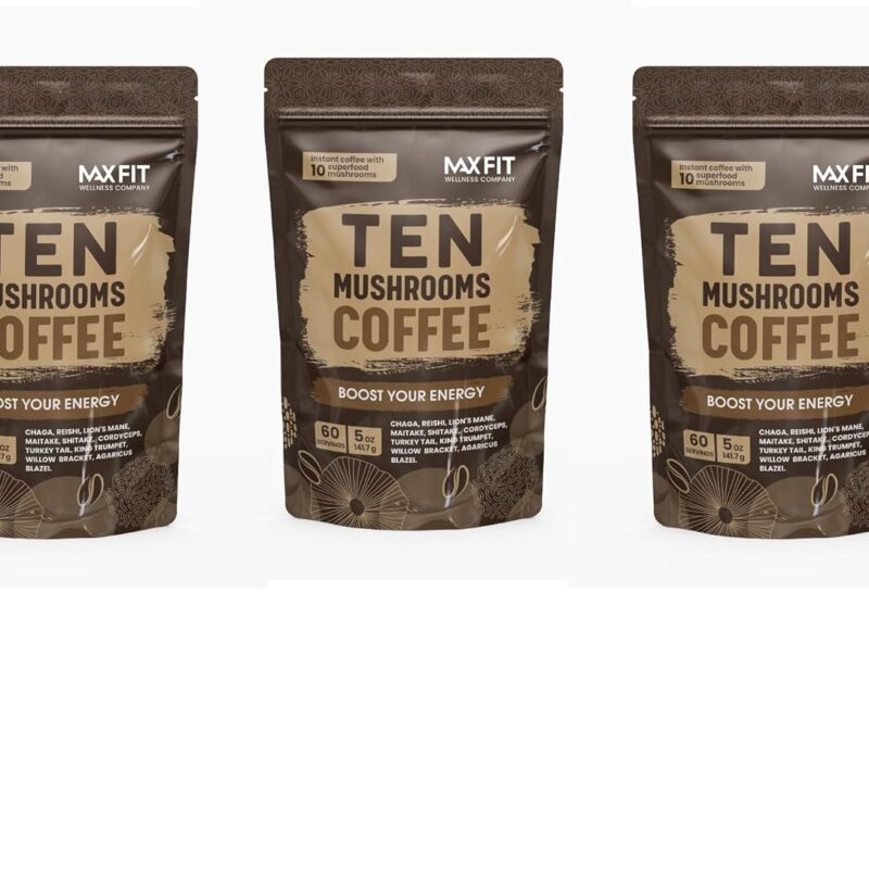 Mushroom Coffee Organic with 10 Mushrooms - 3 Pack (Lion’s Mane, Cordyceps, Turkey Tail & Other) Mixed With Gourmet Arabica Instant Coffee | Immune Boosting Coffee for Focus & Gut Health Support