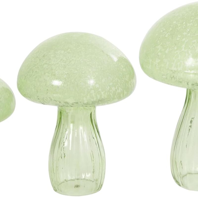 Deco 79 Glass Mushroom Decorative Sculpture Textured Home Decor Statues, Set of 3 Accent Figurines 12", 10", 8"H, Green