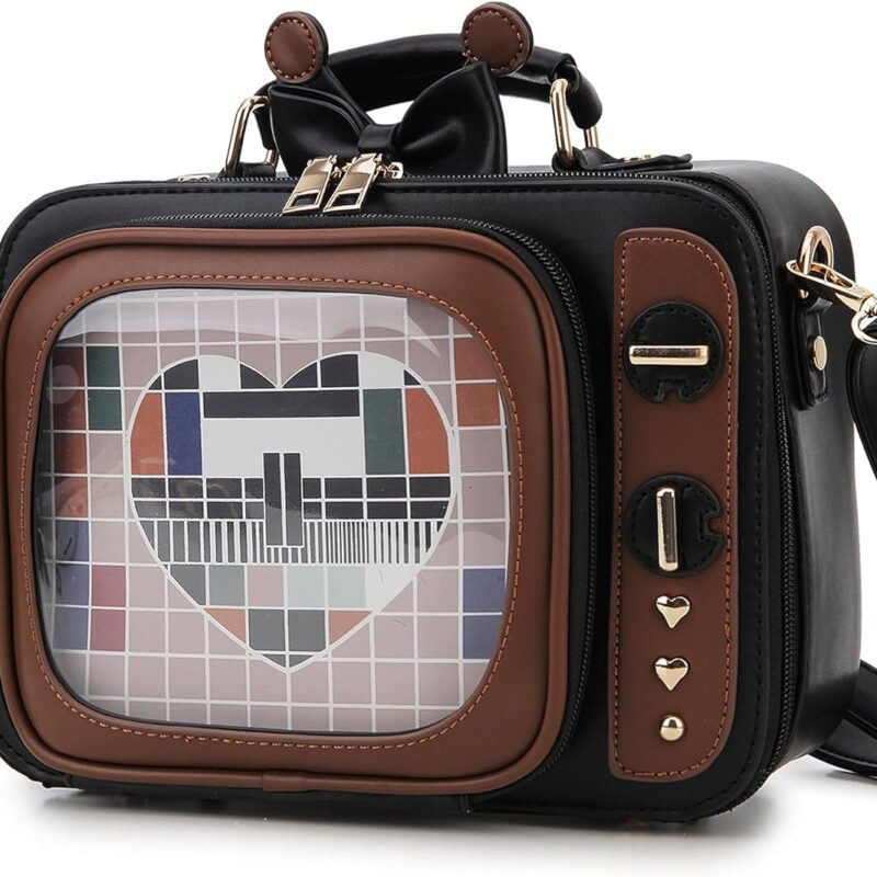 Women TV Shape Ita Bag Retro Television Shoulder Bag Design Ita Backpack with Inserts Unique female Clear Windows Anime Display Crossbody Bag for Enamel Pins Display