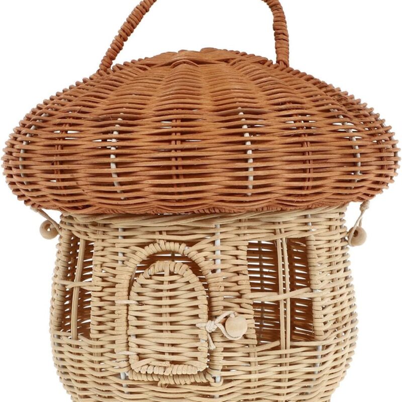 ARTIBETTER Rattan Storage Basket Mushroom Shape Decorative Woven Basket Fruit Basket Wall Hanging Storage Basket with Lid Photo Prop Kids Room Decoration Box