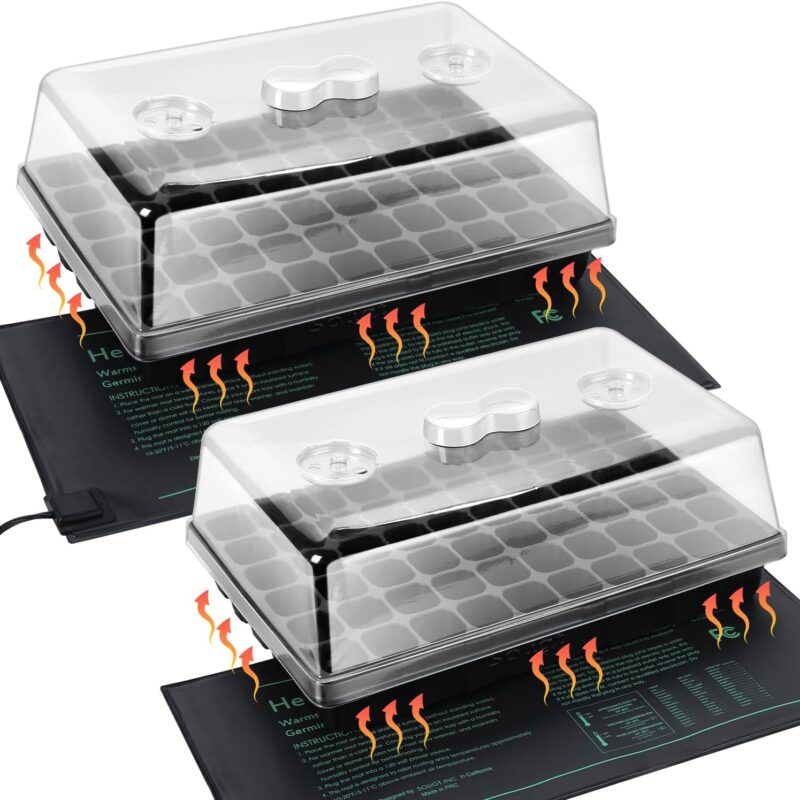71XEzDF6BqL._AC_SL1500_.jpg 2 Set 60-Cell Seed Starter Kit - Strong Seed Trays with Humidity Domes, Cell Trays and Seedling Heat Mats - Cloning, Propagation and Germination Station