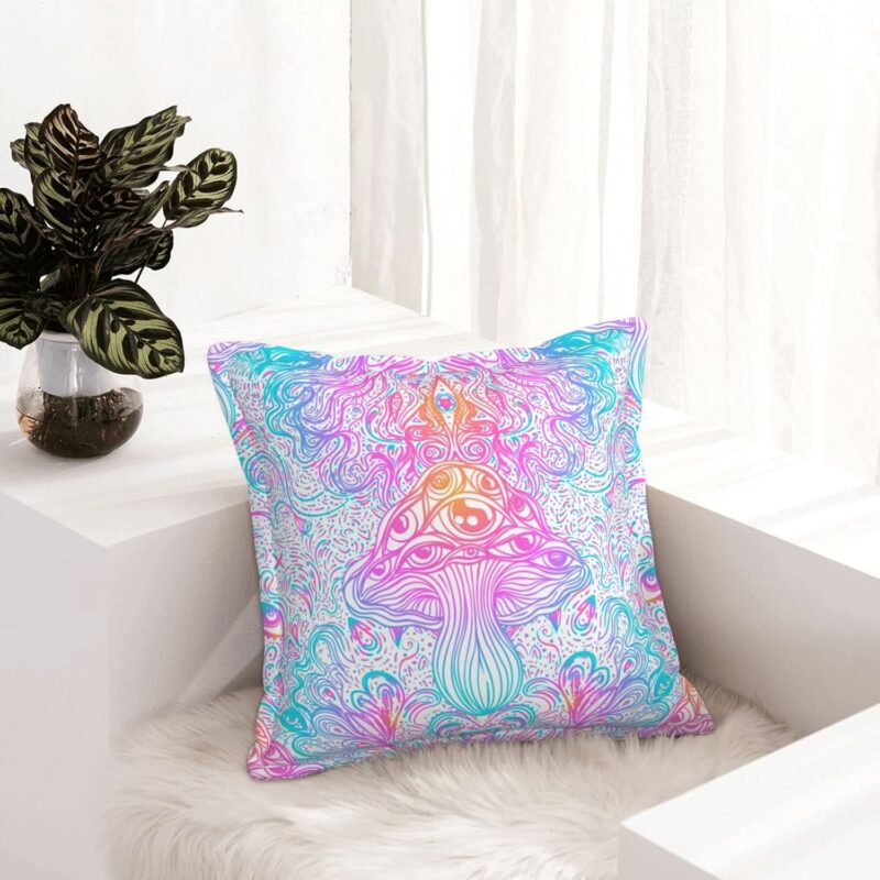 Pillow Included Mushrooms of Illusion Leather Pillow Cover, Modern Leather Throw Pillow Cover, Leather Decorative Pillows Cover for Farmhouse Sofa Couch Bed Livingroom, Car Outdoor20 X20
