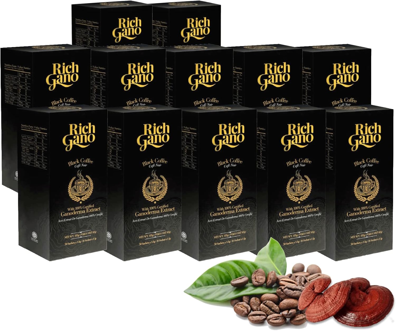 71YQATMw6iL._AC_SL1500_.jpg Rich Gano Reishi Mushroom Coffee – (12 Boxes of 30 Sachets) Black Coffee with Ganoderma Extract – All Natural Vegan Friendly Instant Coffee Packets – Zero Jitters Immune Support Ganoderma Coffee
