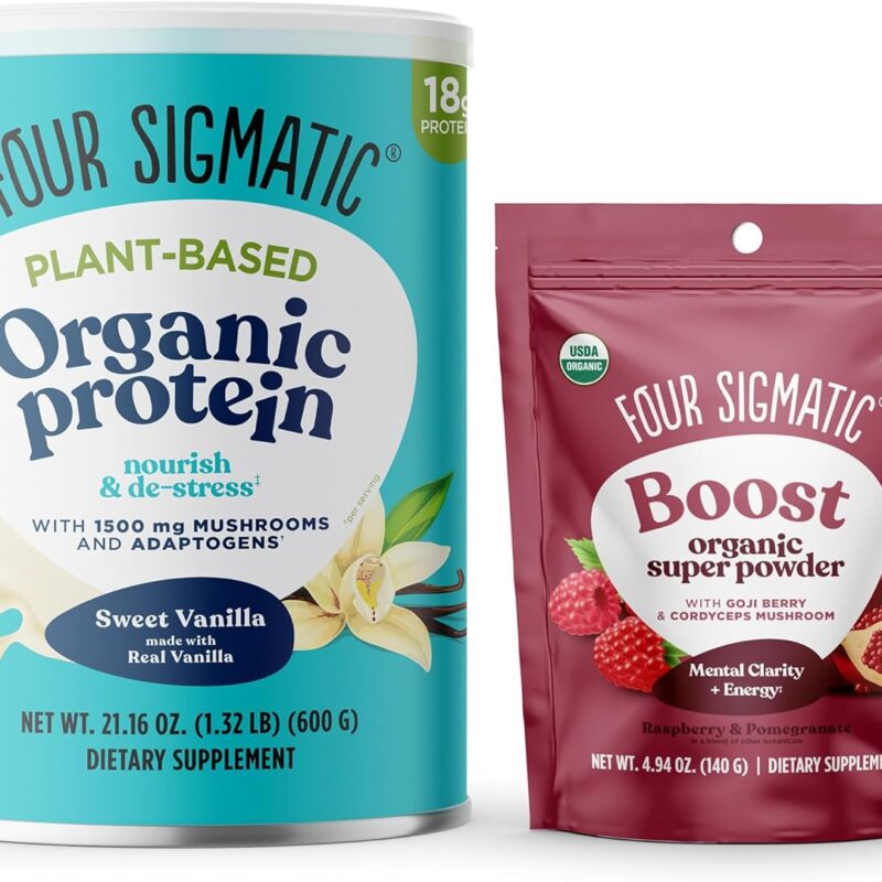 Four Sigmatic Plant Based Vanilla Protein + Perform Super Powder Workout Bundle Clean Vegan Protein for Brain Function and Immune Support | Superfood Powder with Adaptogens & Antioxidants