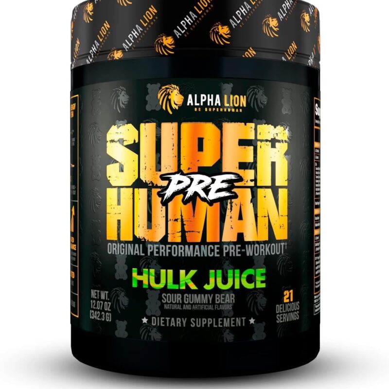 ALPHA LION Superhuman Pre Workout Powder, Beta Alanine, L-Taurine & Tri-Source Caffeine for Sustained Energy & Focus, Nitric Oxide & Citrulline for Pump (21 Servings, Green Gummy Bear Flavor)