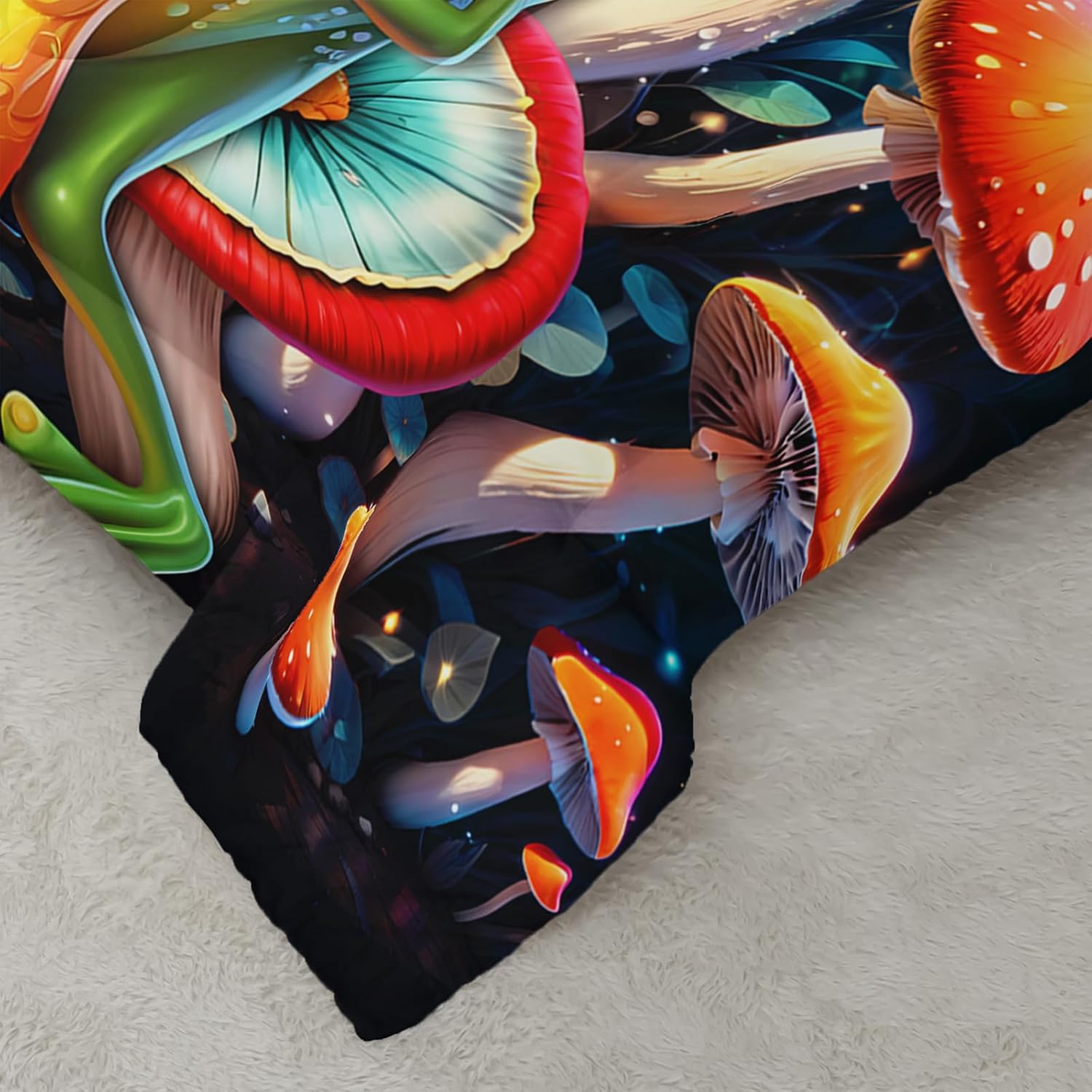 71ZOyxZWOBL._AC_SL1500_.jpg Cute Frog Guitar Comforter Set Queen Size, Botanica Mushroom 3 Piece Bedding Set for Kids, Cartoon Comforter for Room Decor - Image 6