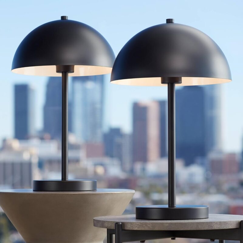 360 Lighting Rhys Mid Century Modern Cottage Mushroom Accent Table Lamps 19 1/2" High Set of 2 Black Metal Dome Shade Decor for Living Room Bedroom House Bedside Nightstand Home Office Family