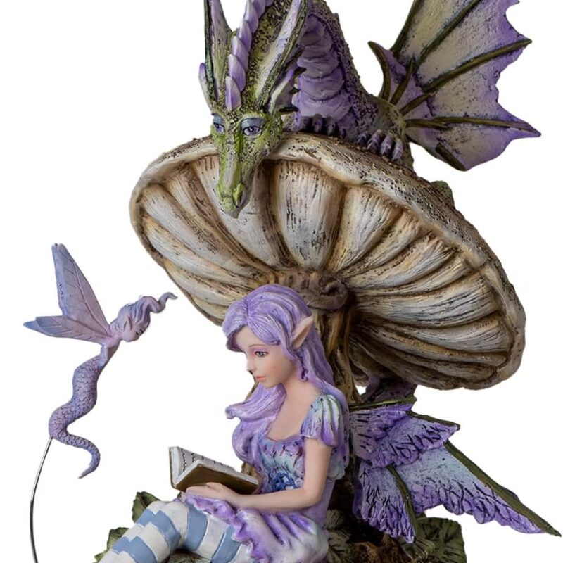 Pacific Giftware A Storyteller Purple Fairy Accompanied by Pixie Fairy and Dragon Fairy Nested On A Toadstool Mushroom Sculpture 9 Inch Tall by Amy Brown (Light Purple Fairy with Dragon)