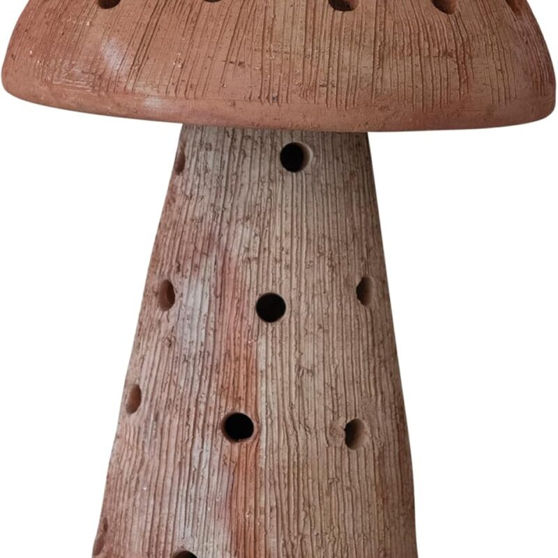 Creative Co-Op Large Handmade Vintage Reproduction Terra-Cotta Mushroom Shaped Candle Holder with Cut-Outs, Natural