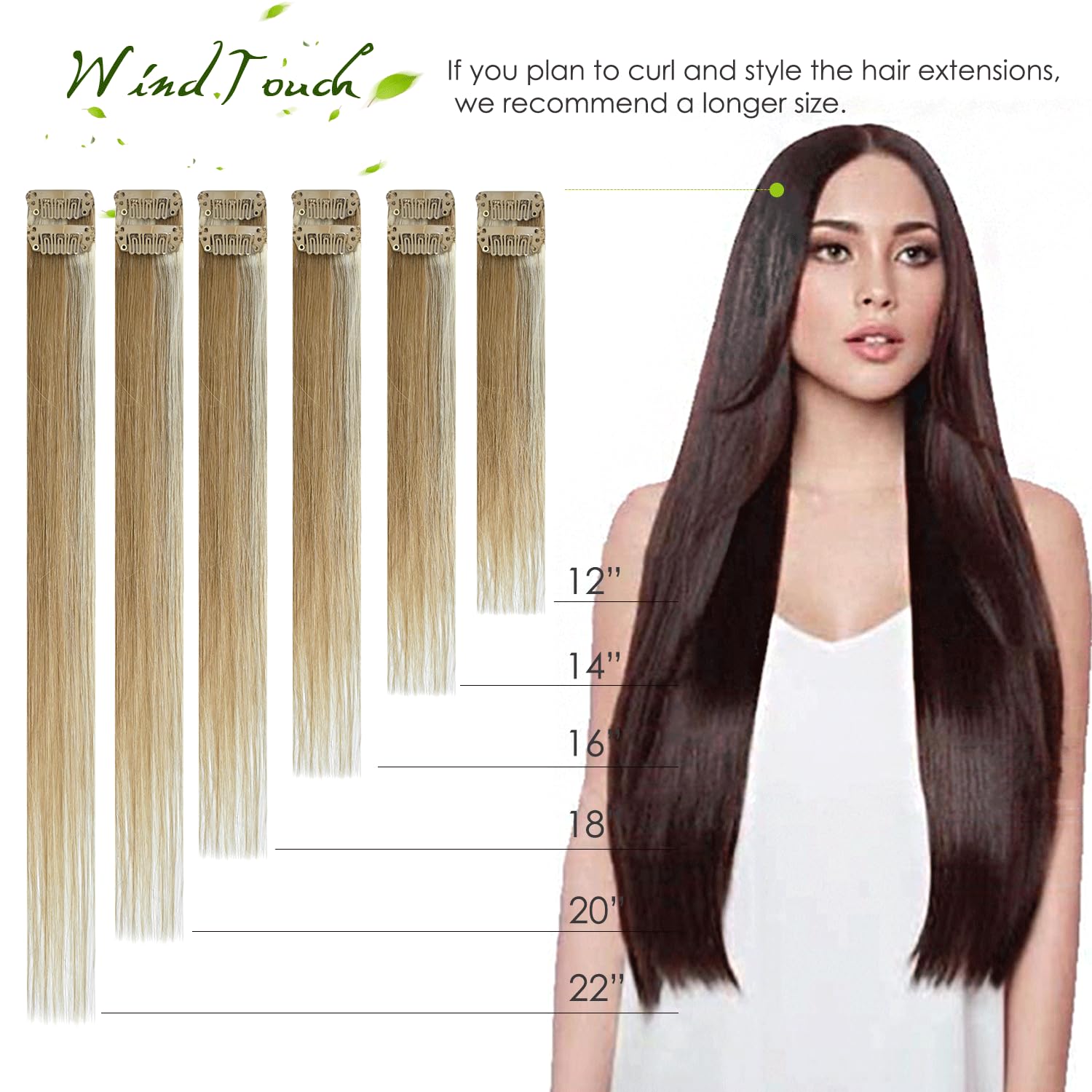 71c7HidFAHL._SL1500_.jpg WindTouch Clip in Hair Extensions Human Ombre Medium Brown to Caramel Blonde Balayage Clip in Hair Extensions Real Human Hair 14Inch 7Pcs 120g - Image 6