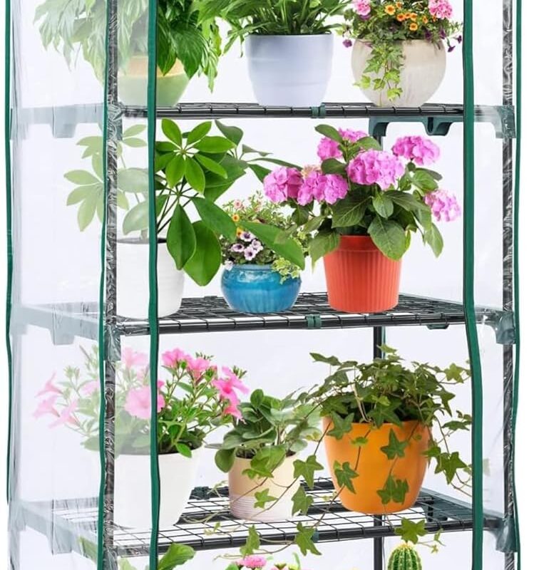 Mini Greenhouse for Outdoors Indoor: Ohuhu Small Green House with 4 Tier Shelves, Portable Plastic Greenhouses with Heavy Duty Transparent PVC Cover for Winter Garden Patio Backyard Porch Balcony