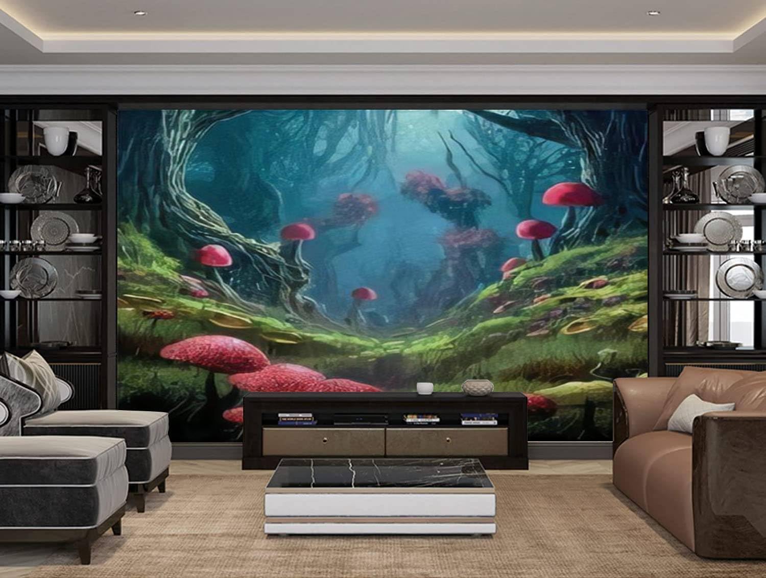 71dVy92KavL._AC_SL1500_.jpg 3D Modern Canvas Wallpaper Mural surreal mushroom landscape fantasy wonderland landscape mushrooms Peel and Stick Removable Self Adhesive Wall Stickers for Living Room Kids Bedroom Home Decor - Image 4
