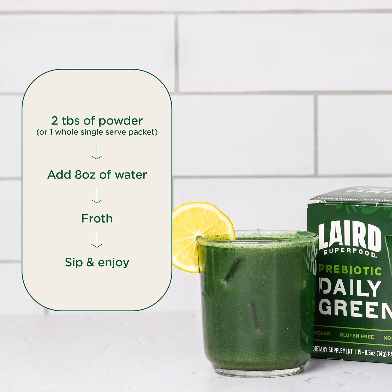 71f4HkTBcmL._AC_SL1500_.jpg Laird Superfood Prebiotic Daily Greens Powder – Essential Vitamins & Minerals - Prebiotic Fiber, Adaptogen and Fruits & Vegetables – Supports Gut Health – Non-GMO, Vegan - 14.8 oz Bag, Pack of 1 - Image 5