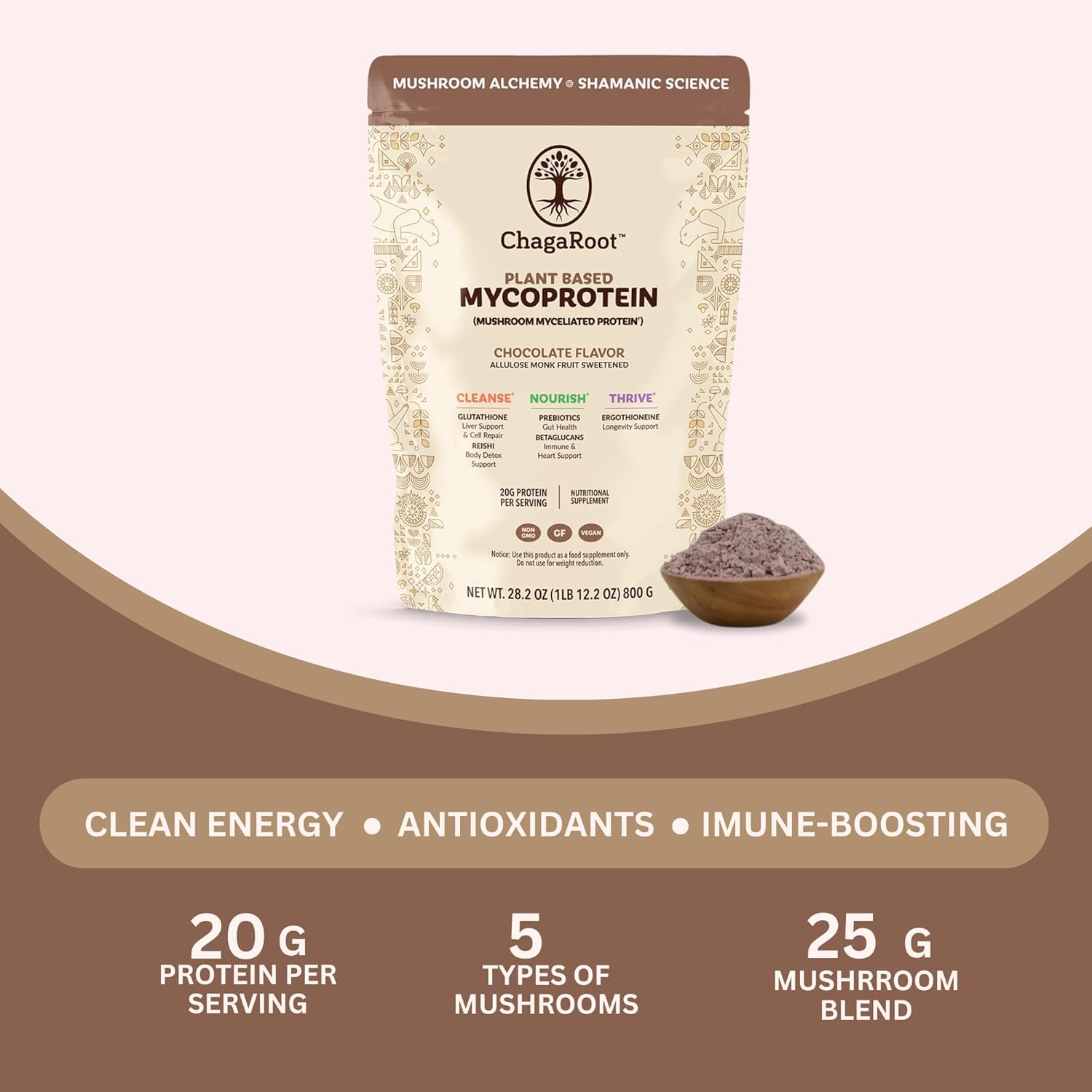 71gwZdTaxL._AC_SL1500_.jpg Mycoprotein Mushroom Protein Powder - Vegan Protein, Plant Based, Superfood, Master Blend of Chaga, Reishi, Turkey Tail, Shiitake, Lions Mane - Chocolate (1.76 lb) - Image 3