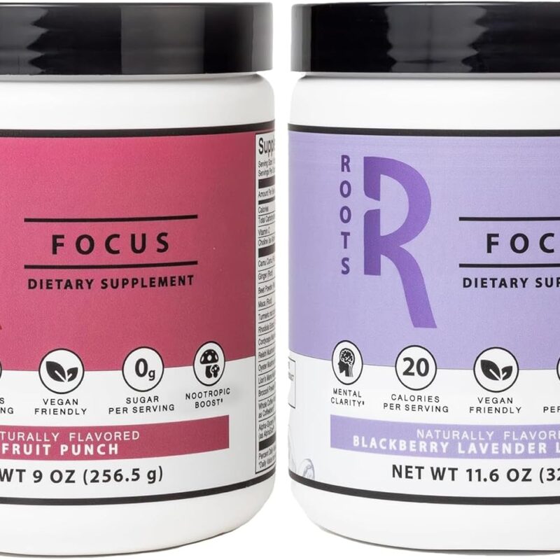 Roots Focus Nootropic Brain Supplement - Fruit Punch & Blackberry Lavender Lemonade- Lions Mane, Cordyceps & Reishi Functional Mushrooms+ Extended-Release Caffeine, 100 Servings