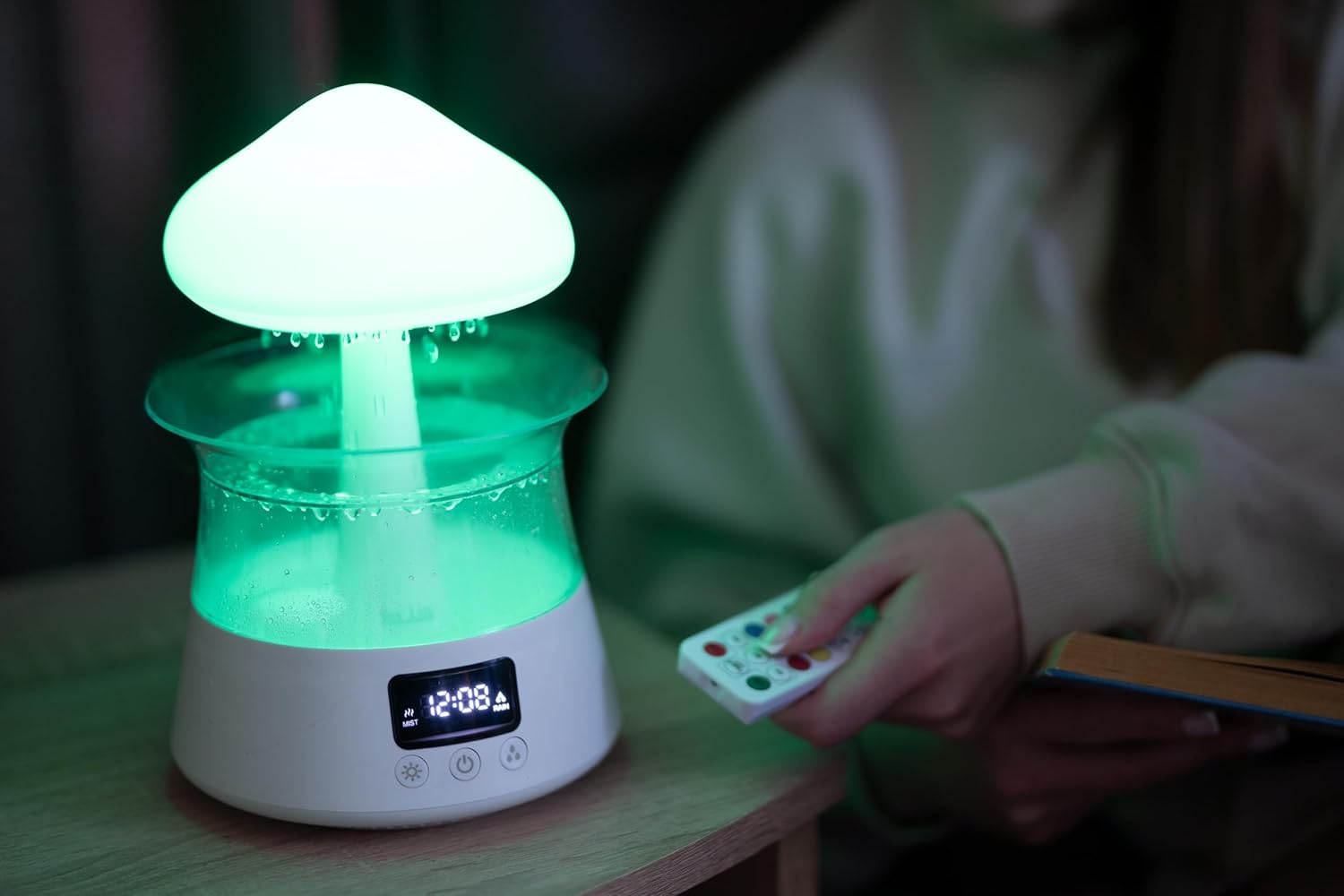 71igIgYwZL._AC_SL1500_.jpg Rain Mushroom Humidifier Water Drip - With Clock and Alarm - Cloud Diffuser with Rain Mushroom Humidifier Water Drip - White - Image 4
