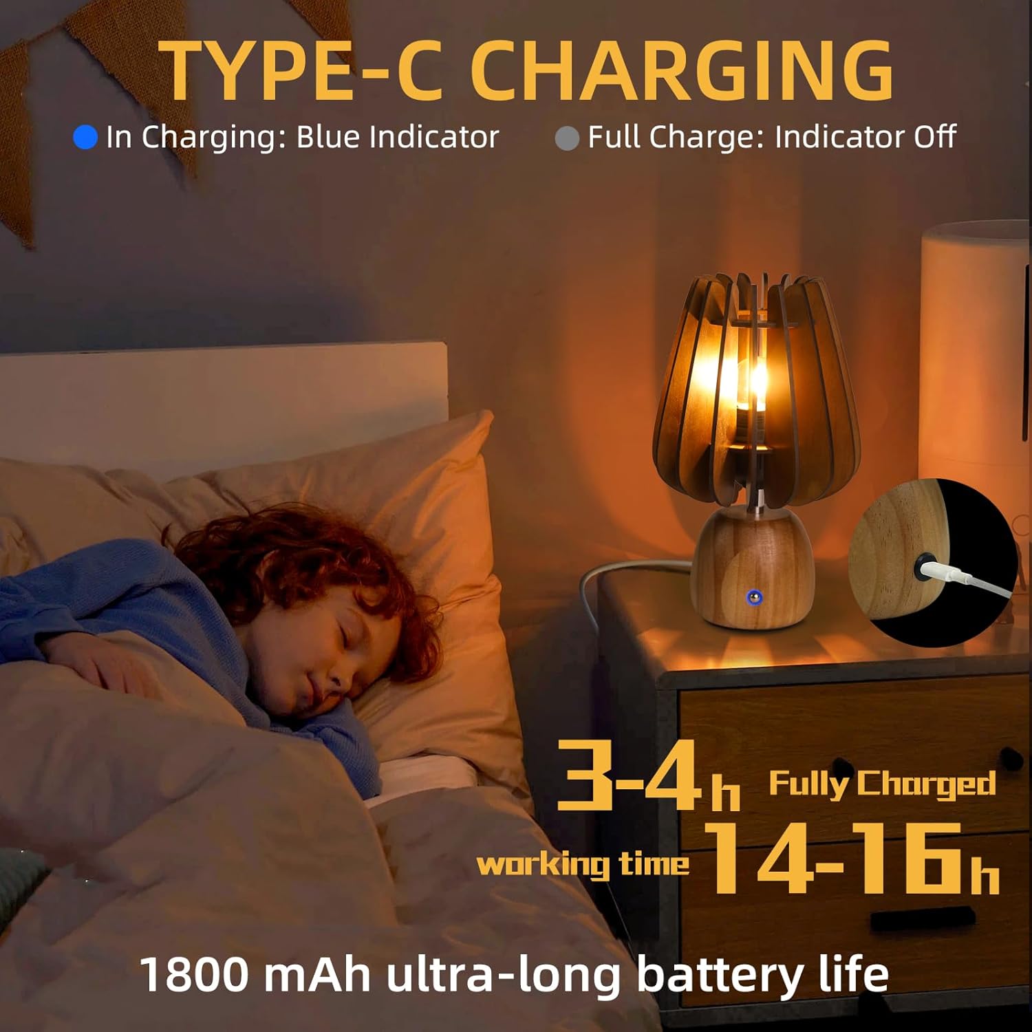 71igfxjNPPL._AC_SL1500_.jpg Rechargeable Table Lamp Cordless, Wooden Battery Operated Lamp with Touch Dimmer Switch - 1800mAh Mushroom Table Lamp Wireless, Table Lamp for Bedroom/Livingroom/Bathroom/Kitchen/Corner/Entryway - Image 5