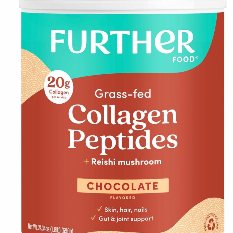 Further Food Chocolate Collagen Peptides Powder, Grass-Fed Pasture-Raised Hydrolyzed Type 1 & 3 Protein, Gut Health + Joint, Hair, Skin, Nails, Paleo Keto Sugar-Free 24.34 oz