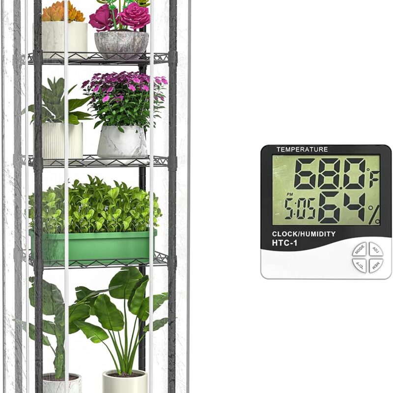 Mini 5-Tier Greenhouse for Indoor Outdoor, 15.7" L×11.8" W×62.3" H Portable Greenhouse with Clear PVC Cover and Metal Shelf for Growing Vegetables, Flowers and Seedlings, with Wheels