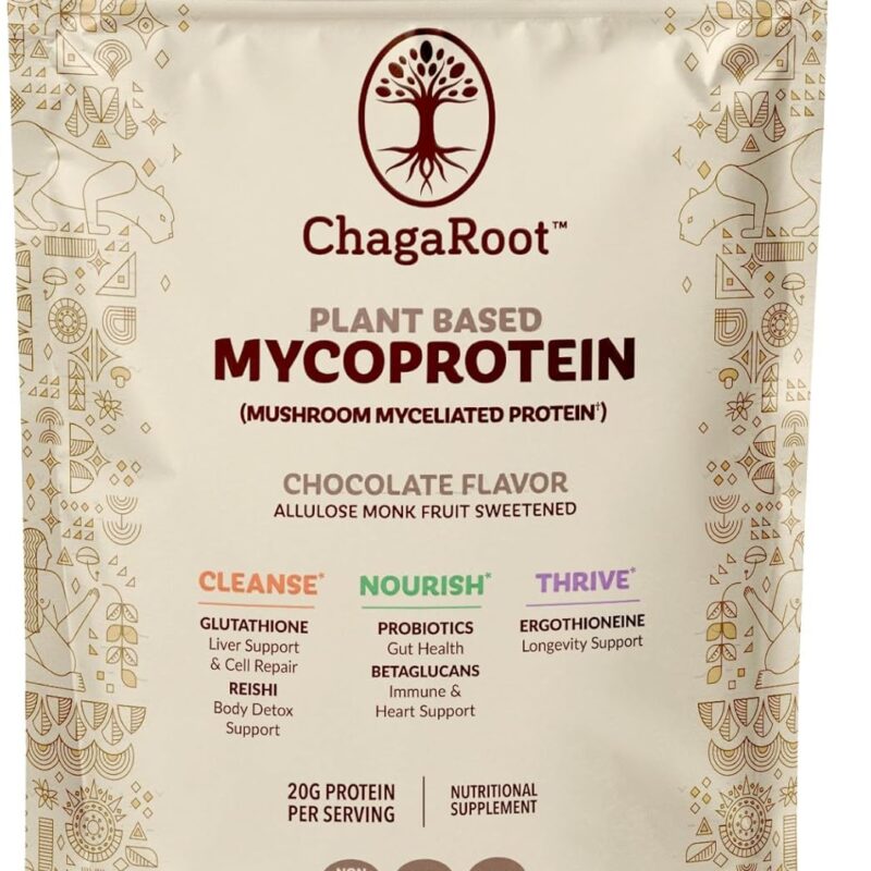 Mycoprotein Mushroom Protein Powder - Vegan Protein, Plant Based, Superfood, Master Blend of Chaga, Reishi, Turkey Tail, Shiitake, Lions Mane - Chocolate (1.76 lb)