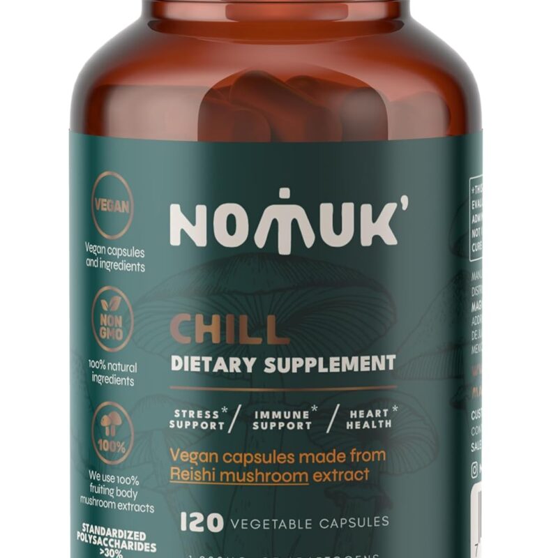 Reishi Mushroom (Ganoderma Lucidum) Chill Capsules, Dietary Supplement, Whole Fruiting Body Mushroom Extract, 120 Capsules