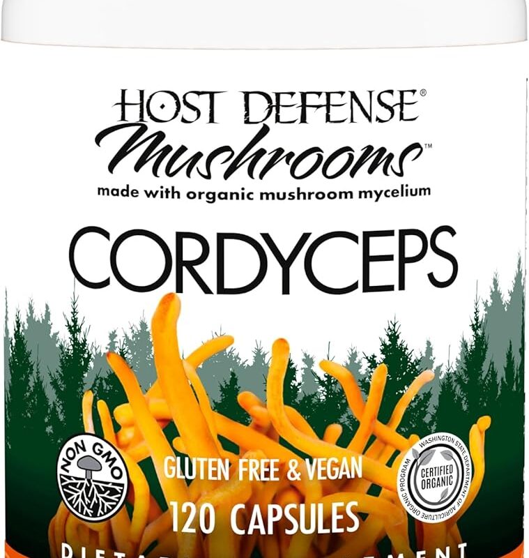 Host Defense Cordyceps Capsules - Immune & Energy Support Supplement - Kidney Health Supplement with Cordyceps - Fitness Support Supplement to Aid Oxygen Uptake - 120 Capsules (60 Servings)