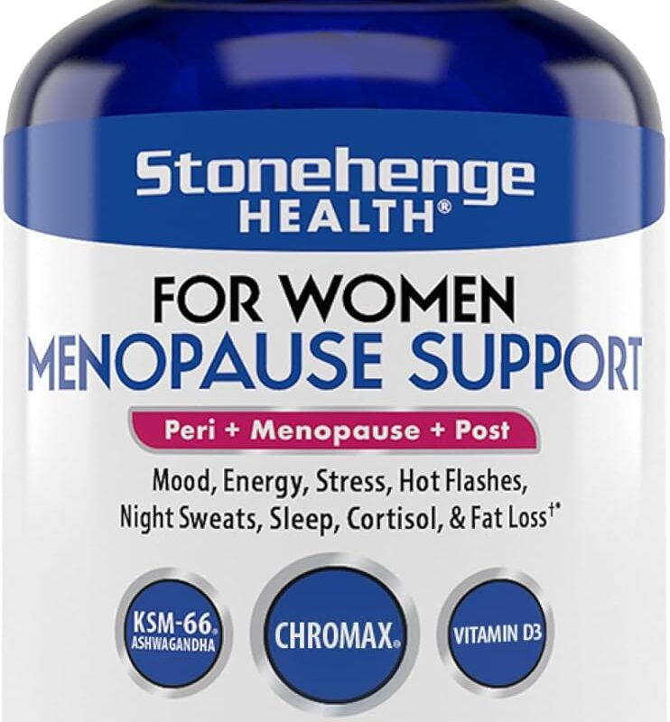 Stonehenge Health for Women Menopause Support for Peri + Menopause + Post - Mood, Energy, Stress, Hot Flashes, Night Sweats, Sleep & Cortisol, Chromax Chromium, Vitamin D3, KSM-66 Ashwagandha Extract