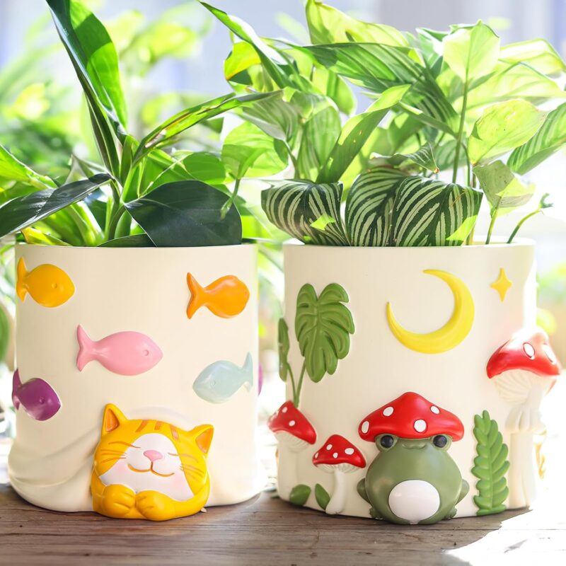 GUGUGO Cute Cat Plant Pots and Frog Garden Planters for Indoor Plants, Funny Succulent Gardening Pot Gifts Home Décor
