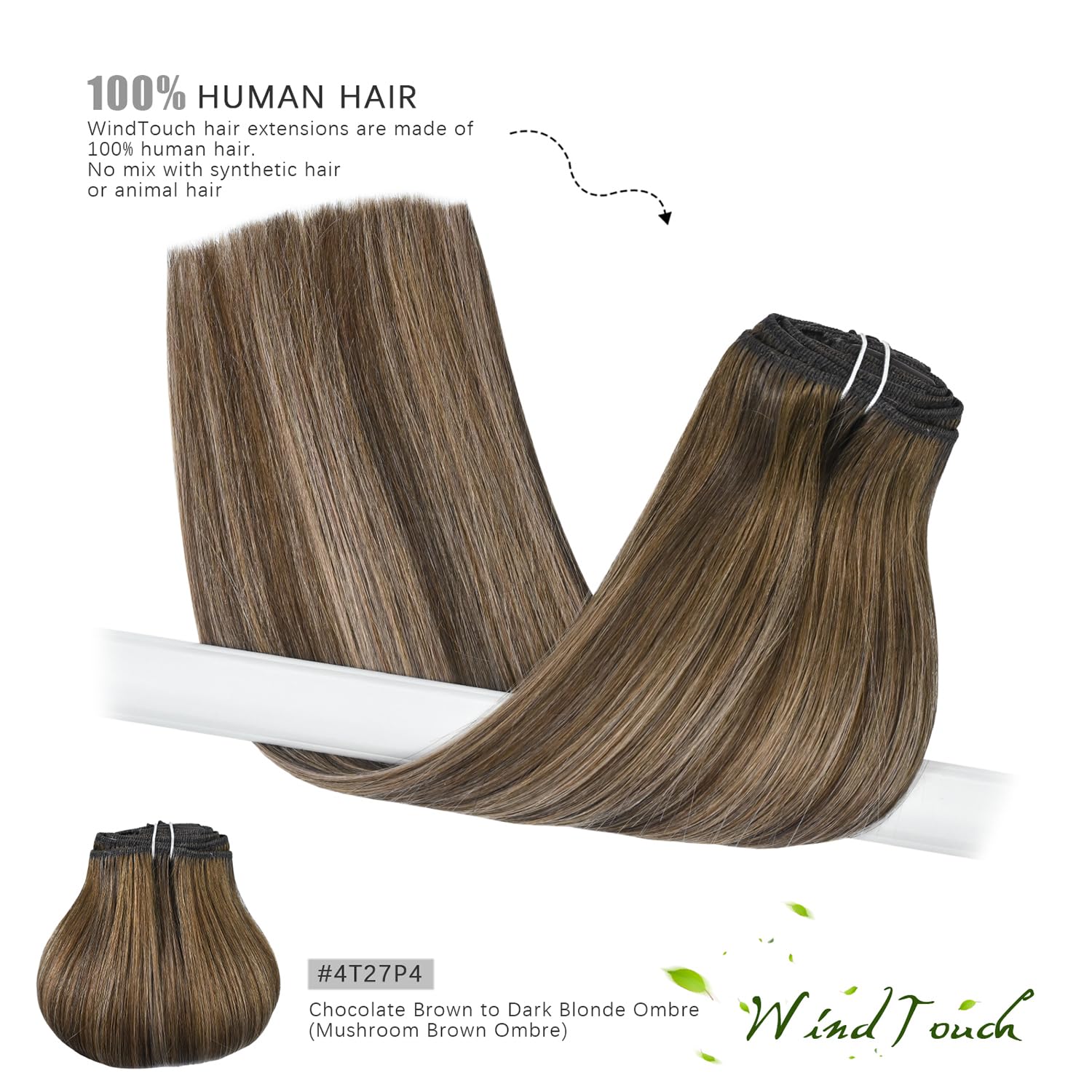 71q4OzmVHEL._SL1500_.jpg WindTouch Clip in Hair Extensions Human Ombre Medium Brown to Caramel Blonde Balayage Clip in Hair Extensions Real Human Hair 14Inch 7Pcs 120g - Image 2