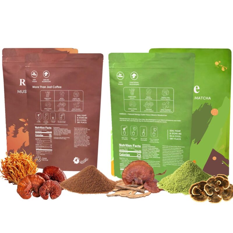 Mushroom Coffee and Mushroom Matcha Platinum Bundle, 2025 Upgraded, 30 Servings Each