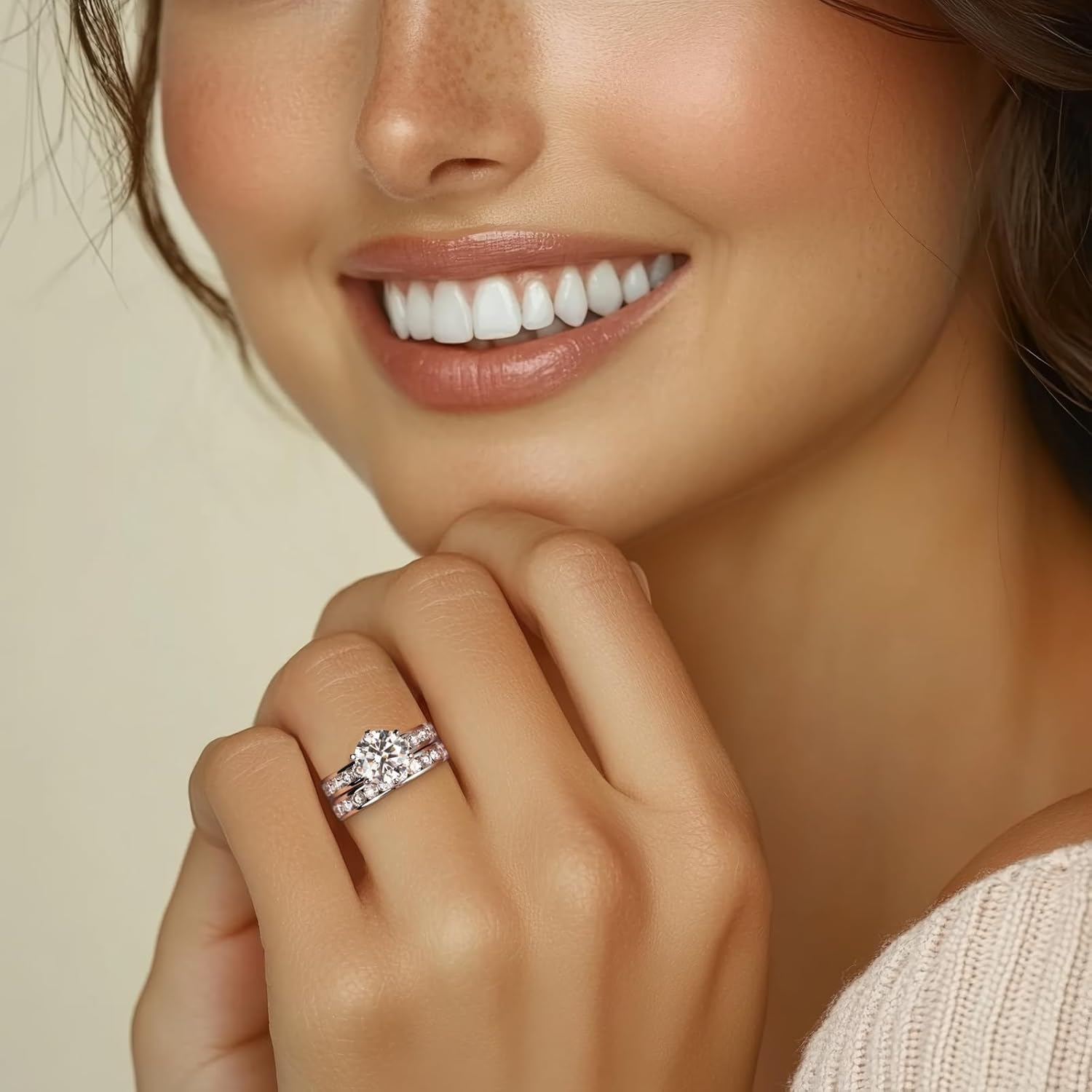 71rFP1hIbL._AC_SL1500_.jpg Moissanite Wedding Rings Bridal Sets, 4.48CTTW D Color VVS1 Round Cut 925 Sterling Silver Engagement Rings Wedding Band for Women - Image 6