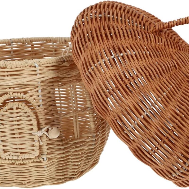 MAGICLULU 1pc Natural Rattan Mushroom Storage Basket Creative Handmade Rattan Storage Basket with Handle Desktop Rattan Basket With Lid for Desktop Storage Decoration Photo Props