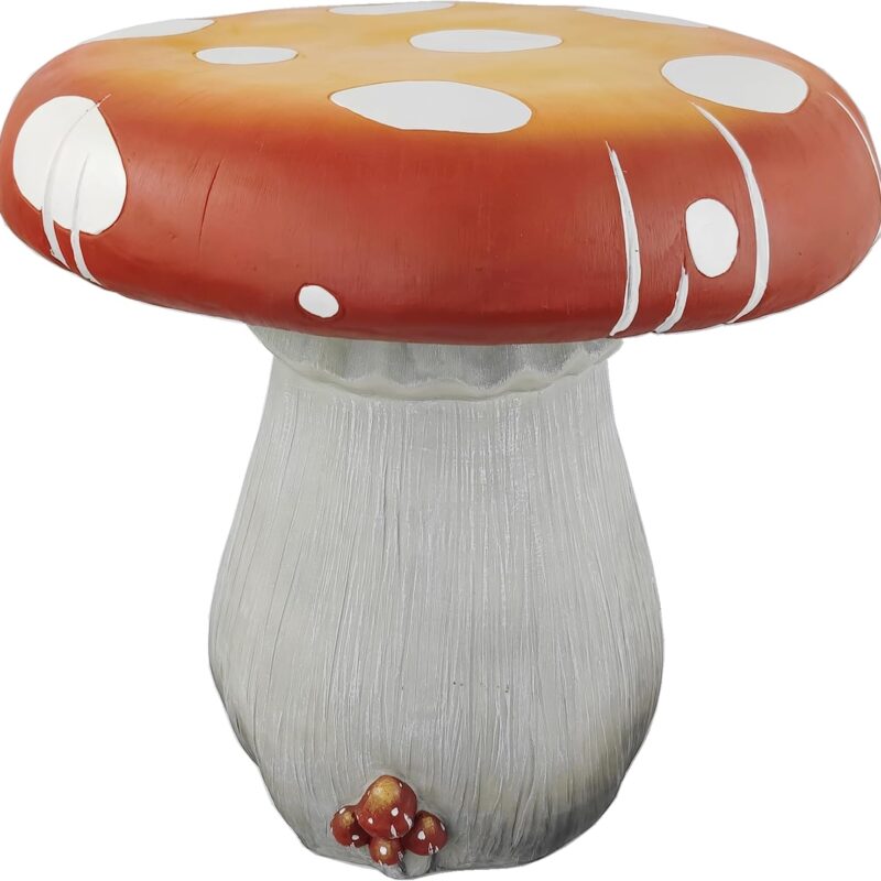 Mushroom Resin Statue 20.8'' High Indoor Outdoor Table Over Sized Sculpture Courtyard Lawn Pond Ornament Garden Outdoor Patio Round Table Stool Decoration Red Mushroom