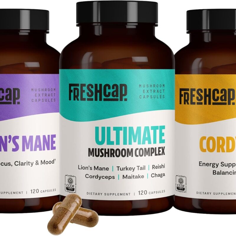 FreshCap Popular Mushrooms Bundle, Capsules (Lions Mane Capsules, Cordyceps Capsules, Ultimate Mushroom Complex Capsules)