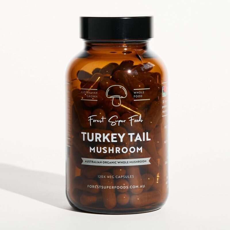 Australian Grown Turkey Tail Whole Mushroom (Includes Mycelium) - Great for Gut Health + Supporting The Bodys Natural defenses, 120x Capsules