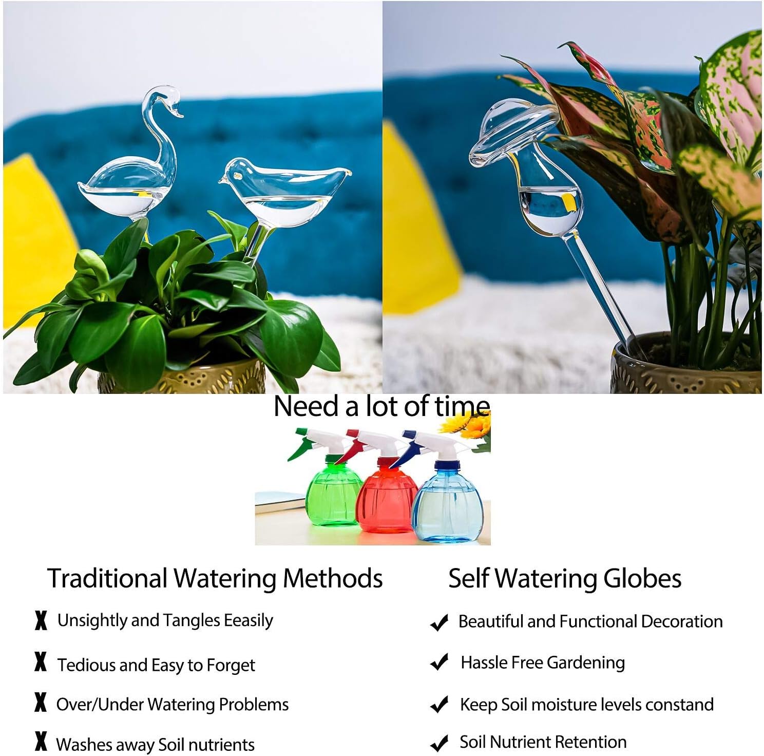 71u4mb9KVKL._AC_SL1500_.jpg Kingbuy 4 Mushroom Watering Globes and 4 Bird Shape Glass Plant Watering Bulbs for Plants - Image 9