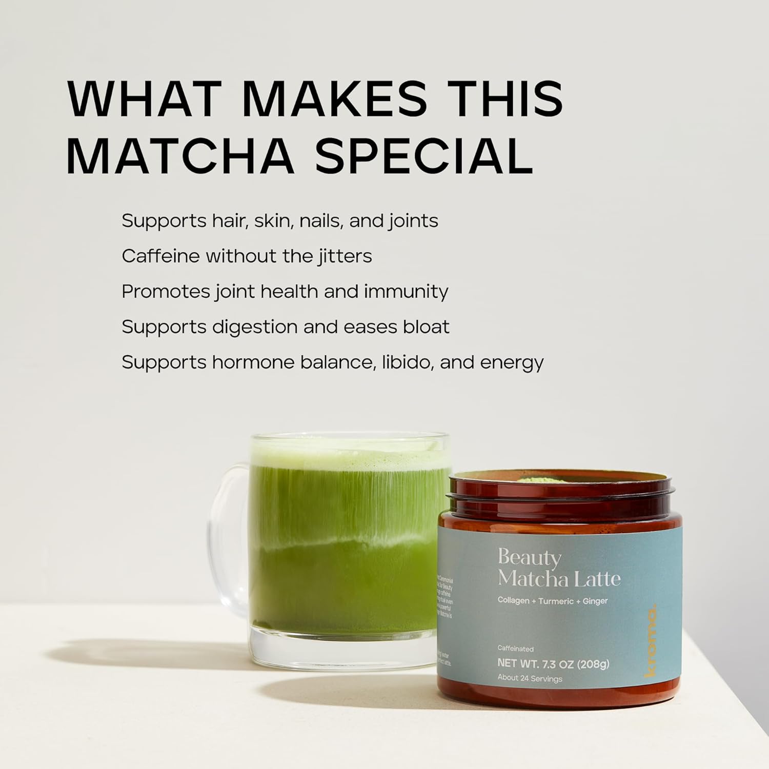 71uOp4JMOL._SL1500_.jpg Ceremonial Grade Matcha Powder, Gluten Free Green Tea Collagen Powder with Mushrooms, Ginger, Turmeric, L Theanine, Maca, Matcha Latte Powder, Natural Caffeine for Energy Support, 60 Servings - Image 4