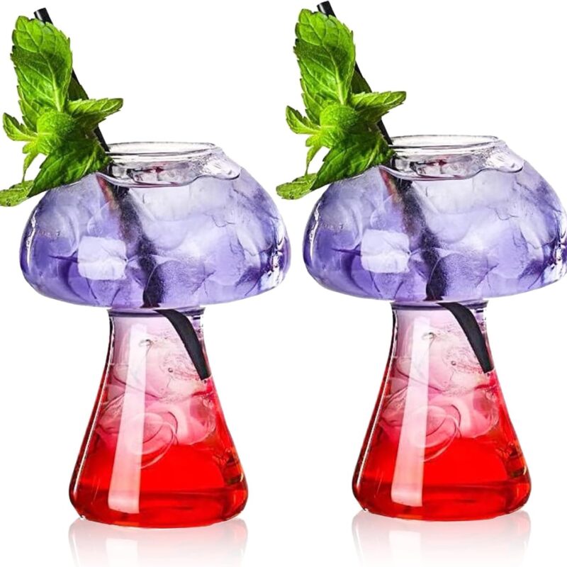 Mushroom-Shaped Wine Glasses, Set of 2 Unique 8.5 oz Crystal Glass Cups for Party Drinks, Bar, and Home (2 SET)
