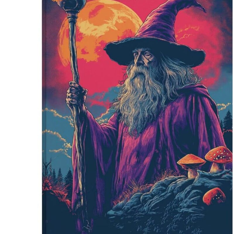 Vintage Retro Magic Art Wizard Poster Magician with Staff Canvas Wall Art Magic Lovers Wall Decor Mushrooms Aesthetic Picture for Dorm Living Room