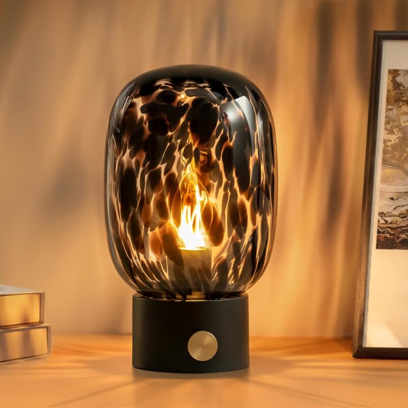 ONEWISH Nightstand Table Lamp,Small Vintage Desk Lamp with Bulb,Bedside Lamp Translucent Glass Stepless Dimmable,Murano Aesthetic Home Decor for Bedroom Living Room Kitchen