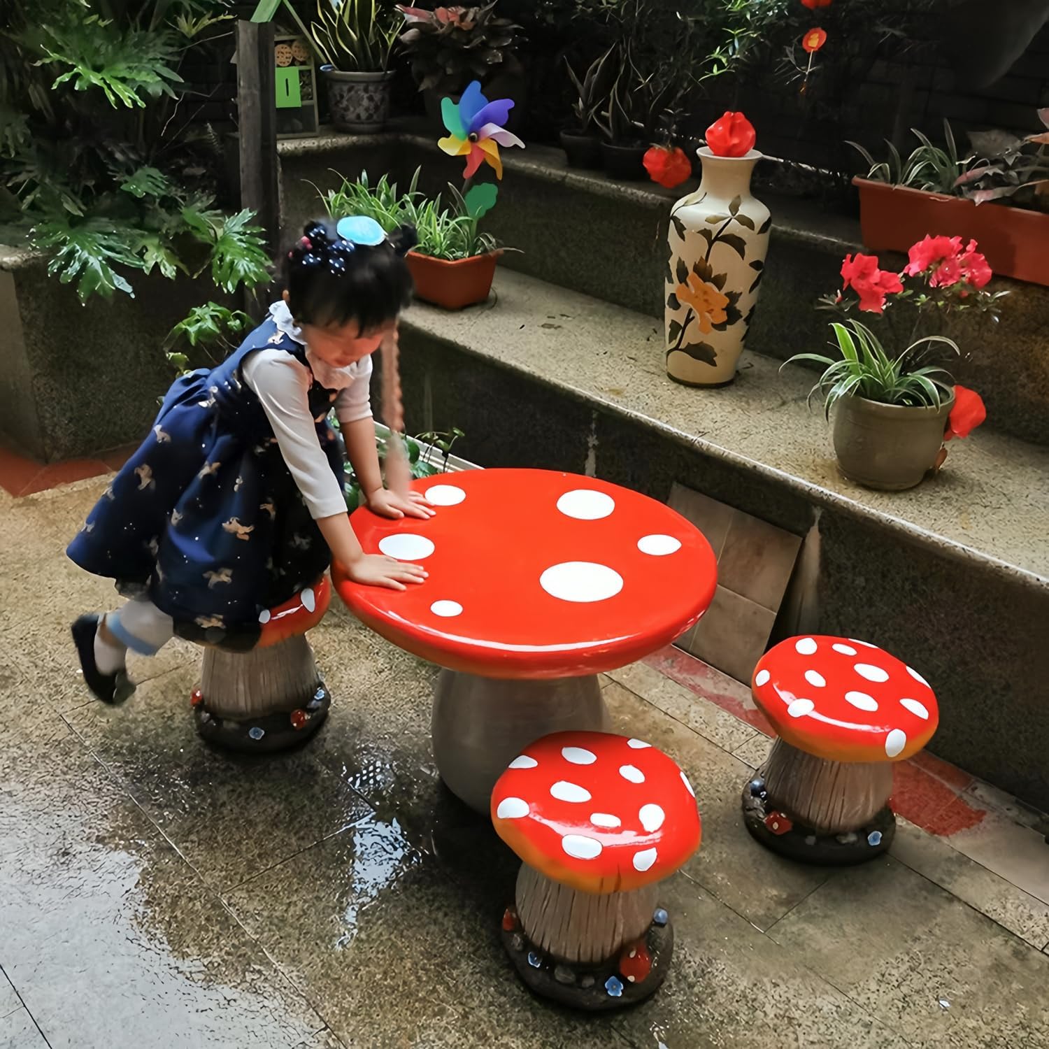 810PY7bO5QL._AC_SL1500_.jpg Outdoor Garden Mushroom Table Stool Statues, Resin Creative Landscape Sculpture Decoration, Yard Lawn Pond Ornament (Red, Mushroom Table) - Image 7