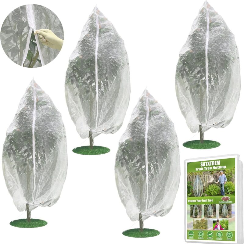 7.22×5.91Ft Young Fruit Tree Netting Cover with Drawstring/Zipper- Bird Garden Mesh Netting Protect Tomato Blueberry Bushes from Cicada/Insect/Bug/Squirrel, Plant Netting Cover Pest Barrier,4 Pack